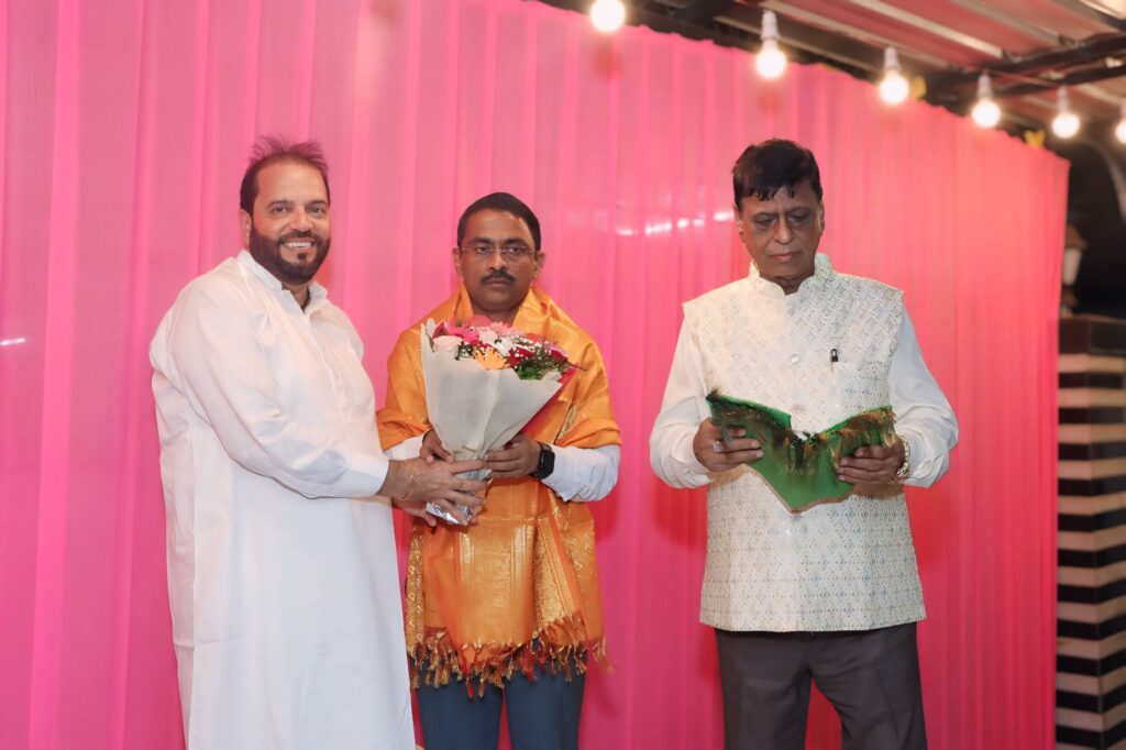 Regional leader interacting with event host during ceremony