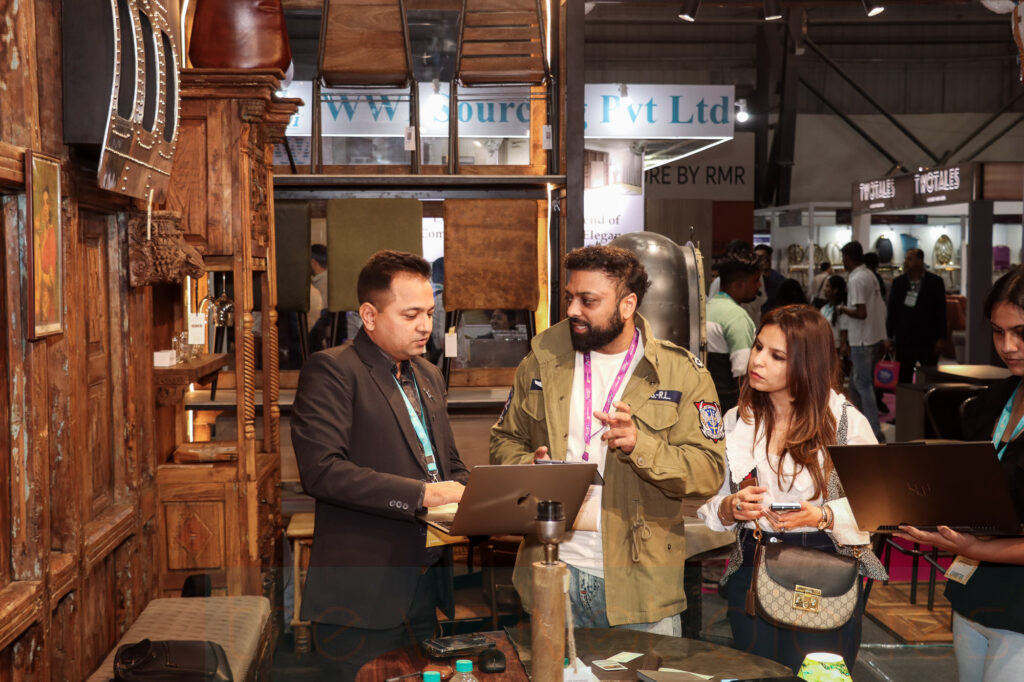 Business networking interaction at trade show captured in Mumbai