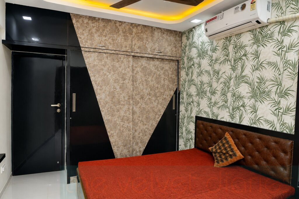 Modern bedroom interior photography with contemporary décor and wardrobe design in Navi Mumbai apartment
