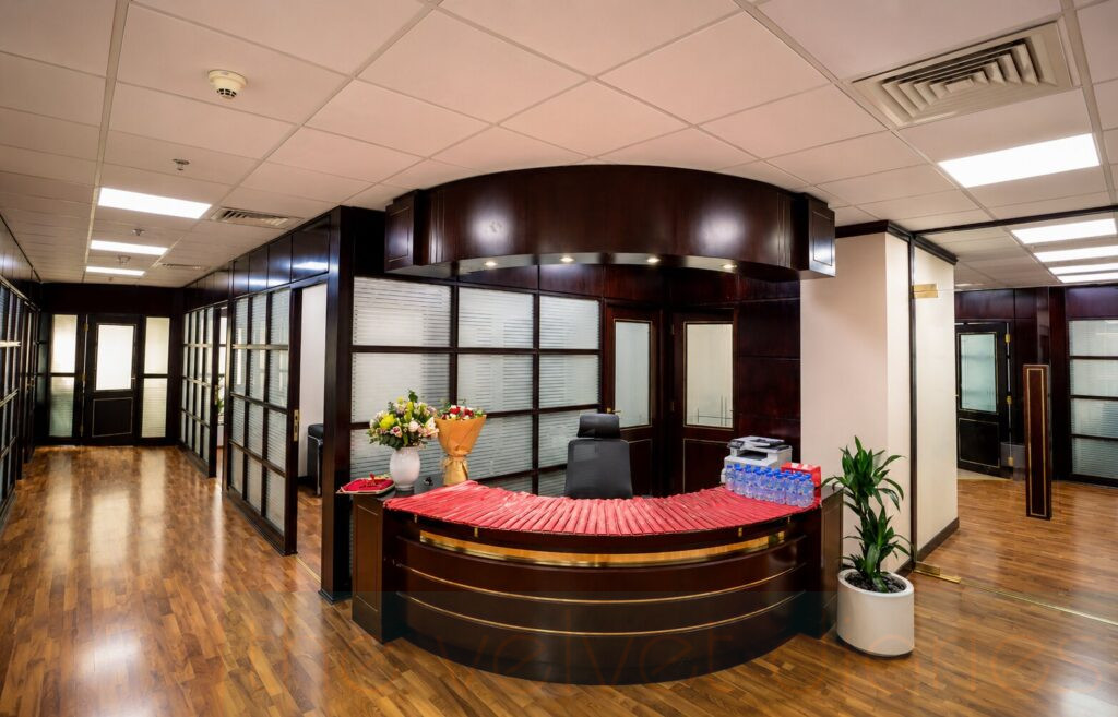 Premium corporate office reception interior photography in Mumbai