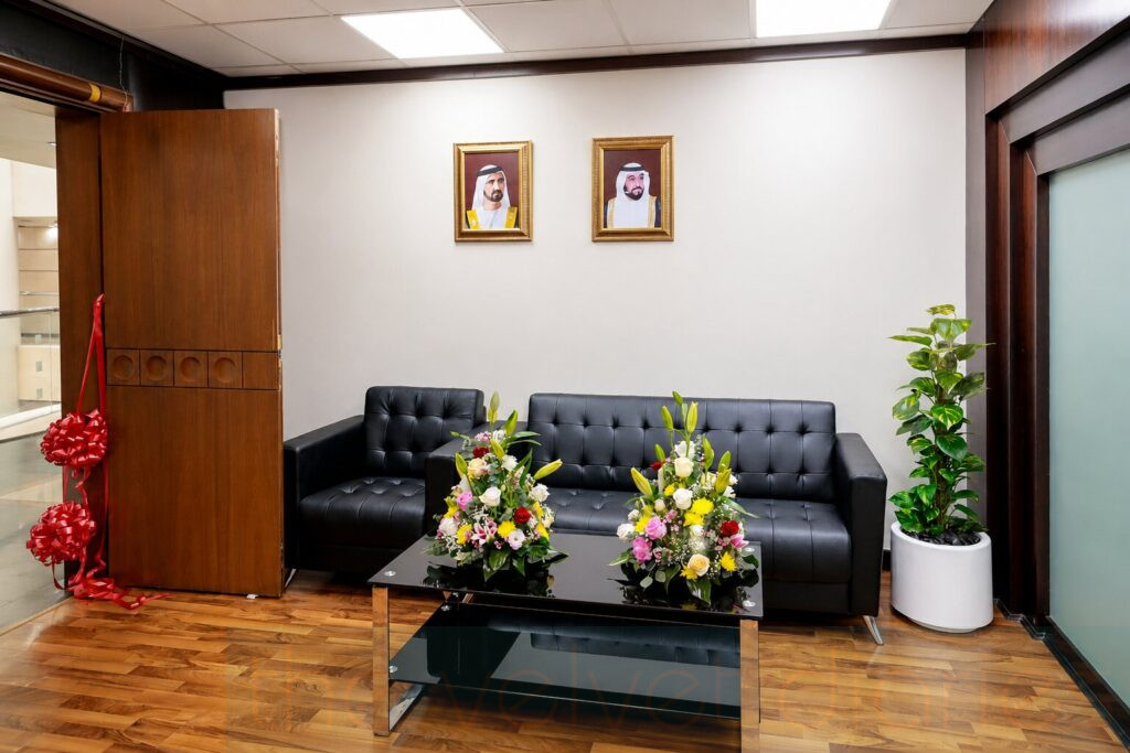 Executive commercial office lounge and workspace interior photography for business branding