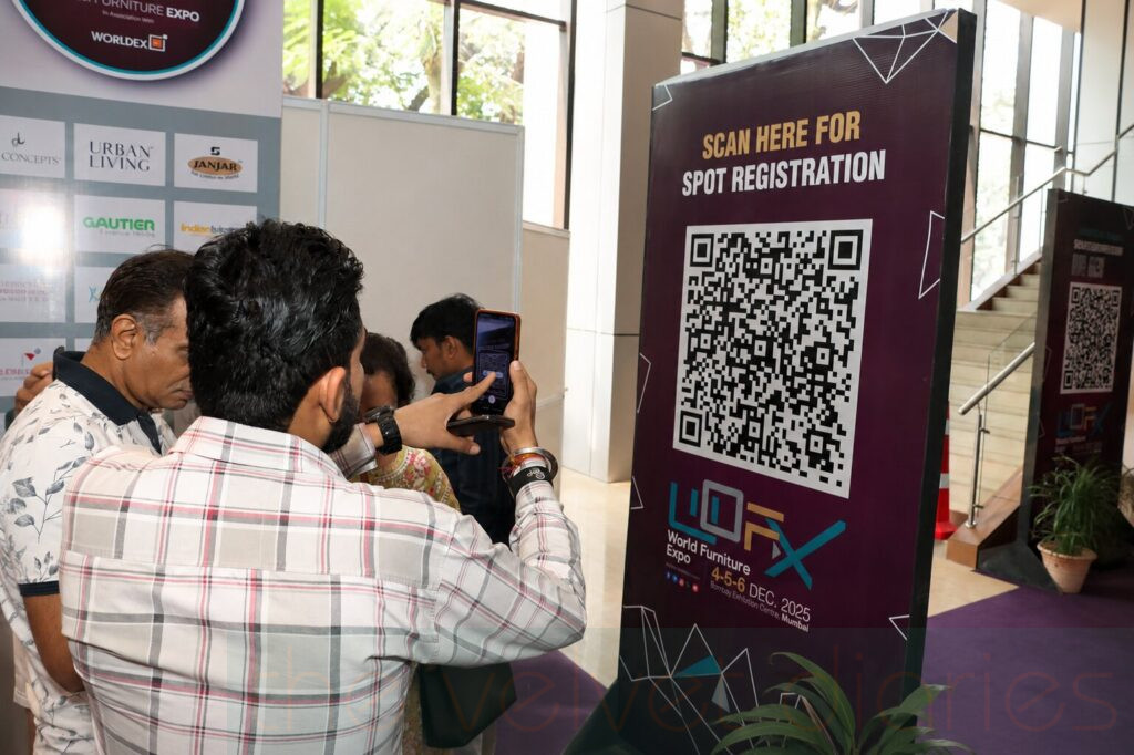 Visitors scanning QR code during Mumbai trade exhibition registration