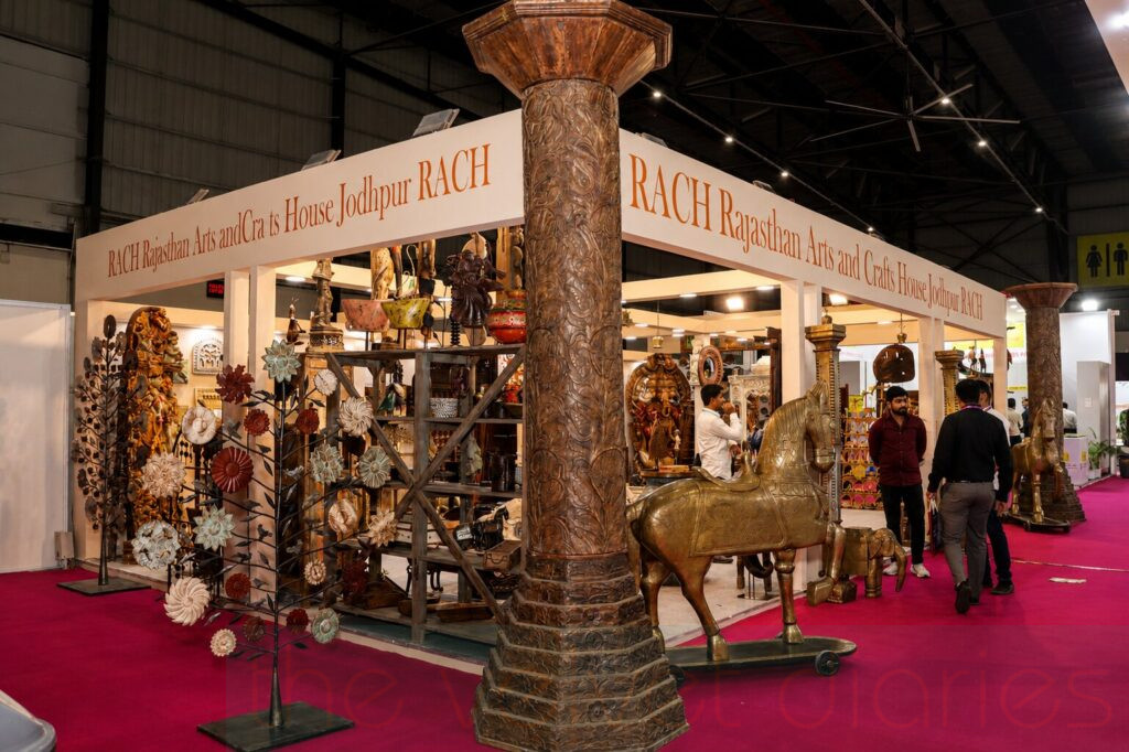 Luxury trade fair booth setup at a Mumbai business exhibition showcasing premium furniture and lifestyle products