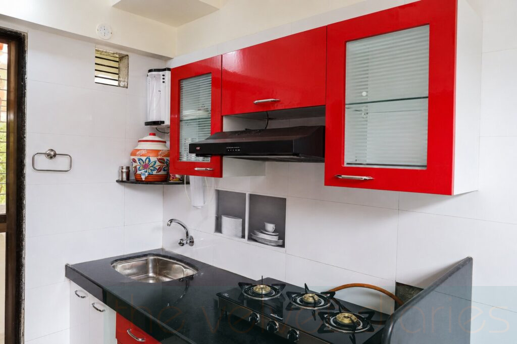Modern residential kitchen interior photographed for interior design and architectural portfolio in Mumbai & Navi Mumbai
