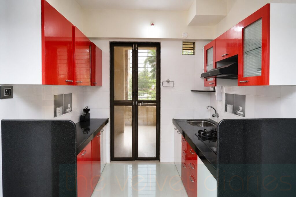 Modern modular kitchen interior photographed in a residential apartment in Navi Mumbai