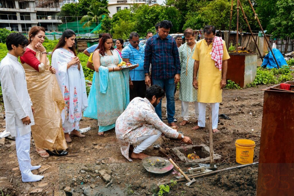 Wide shot of real estate project bhoomi poojan event in Navi Mumbai