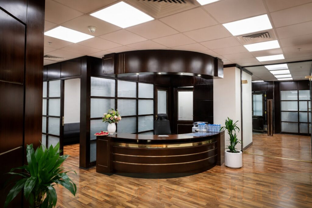 Premium office reception and commercial workspace architecture photography for enterprise branding