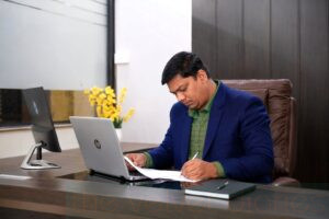 Executive working at his desk in a professional BKC Mumbai office