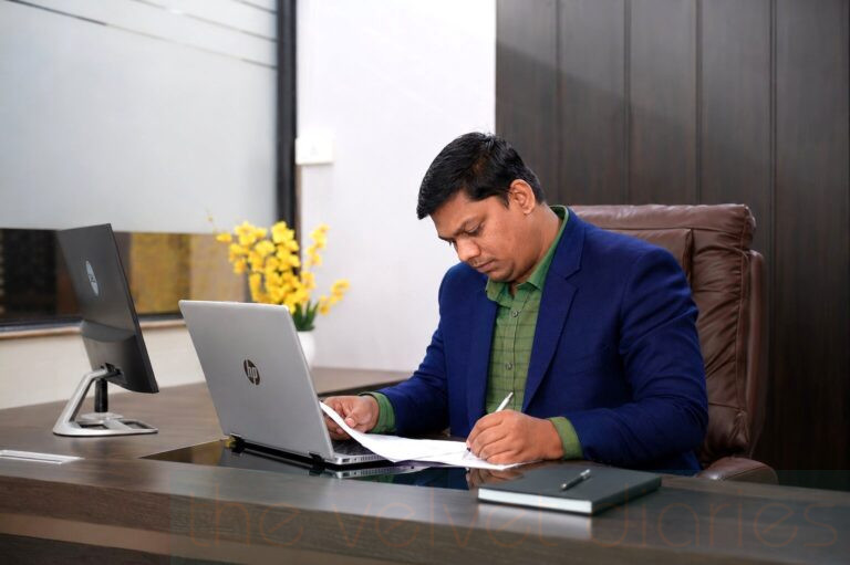 Executive working at his desk in a professional BKC Mumbai office