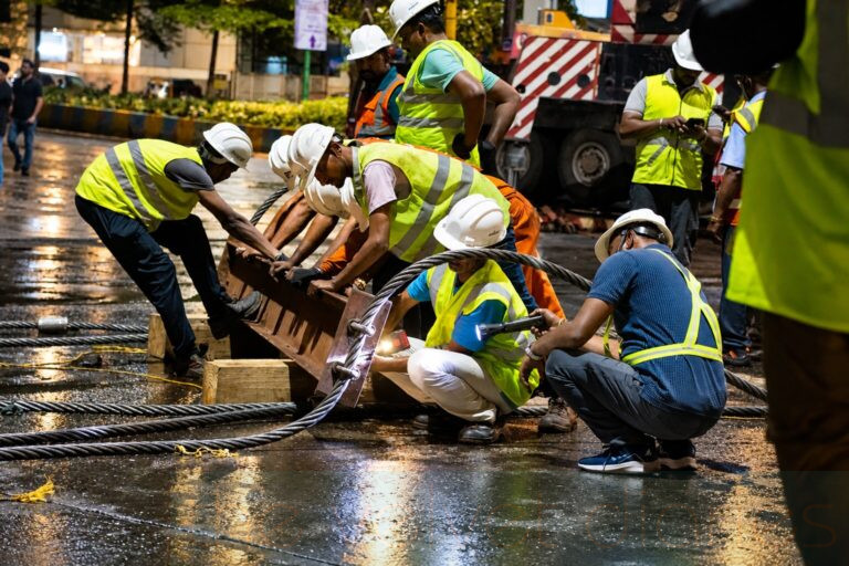 MMRDA Metro Line 2B workers carrying out infrastructure work in Mumbai