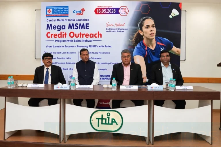 Corporate event photography documenting Central Bank of India dignitaries seated at the Mega MSME Credit Outreach programme in Thane.