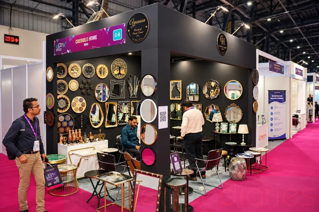 Professional exhibition booth branding and product display photography for business events in Mumbai