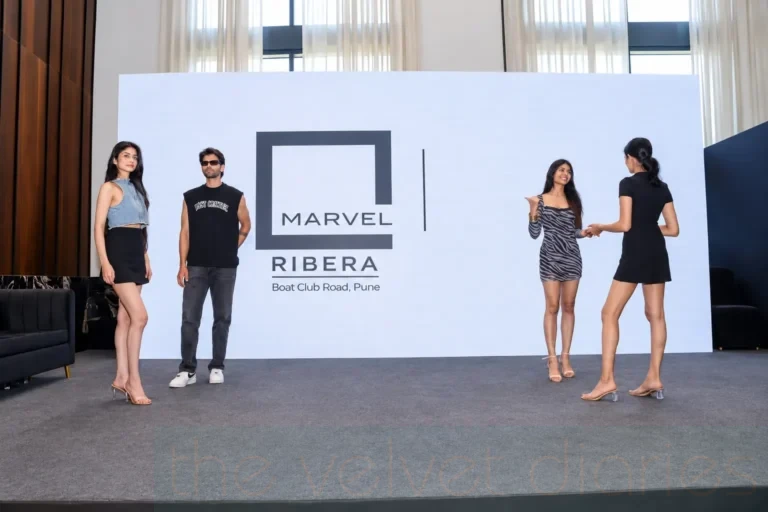Marvel Ribera real estate launch event stage and branded presentation photographed in Pune